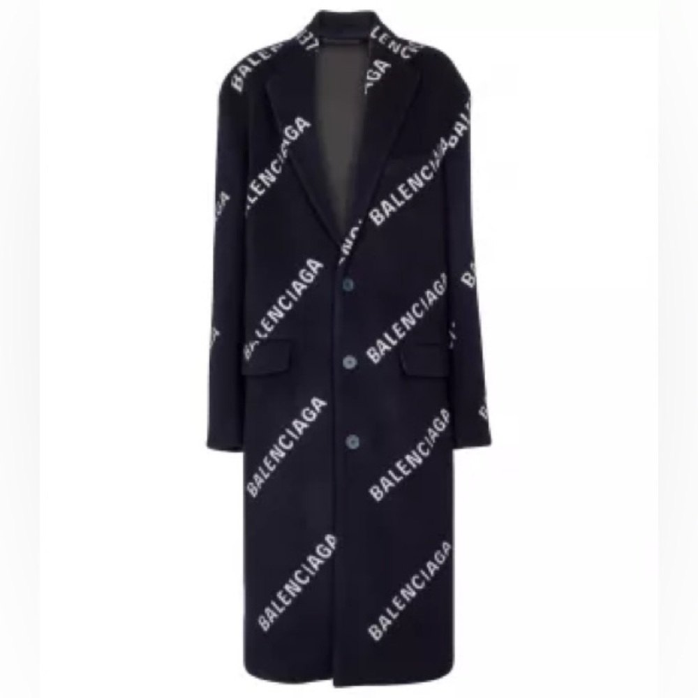 BRAND NEW Balenciaga Logo Limited Edition Jacquard Cashmere Coat New with Tags - Picture 4 of 14